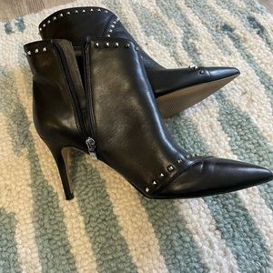 Black Pointy Toe Leather Ankle Boots